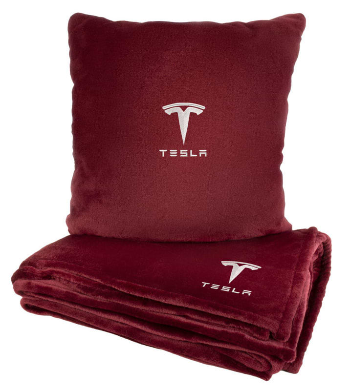Набір плед + подушка в авто EVAtech із махри S для Tesla червоні (MBLMPSSRV040)