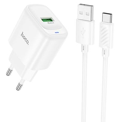 Мережевий зарядний пристрій HOCO C140A QC3.0 charger set (Type-C)(EU) White (6942007627832)