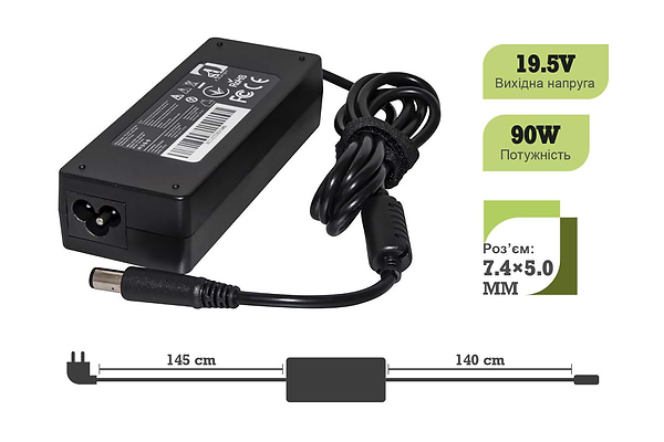 Фото - Зарядний пристрій для ноутбука 1stCharger Dell 90W(19.5V 4.62A 7.4x5.0 силовий кабель (AC1STDE90WB)