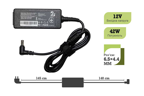 Фото - Зарядний пристрій для ноутбука 1stCharger Samsung 42W 12V 3.5A 6.5x4.4 силовий кабель (AC1STSA42WD1)