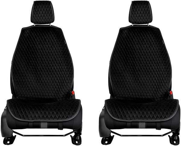 Фото - Комплект накидок на сиденье автомобиля EVAtech из алькантары черные с черной нитью, черный кант, малый ромб 2 шт ACASDMRBBB