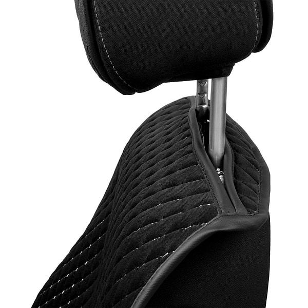 Фото - Комплект накидок на сиденье автомобиля EVAtech из алькантары черные с белой нитью, черный кант, малый ромб 2 шт ACASDMRBWB