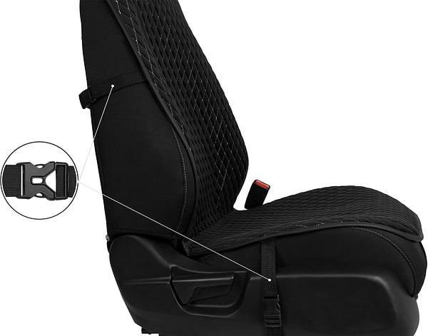 Фото - Комплект накидок на сиденье автомобиля EVAtech из алькантары черные с белой нитью, черный кант, малый ромб 2 шт ACASDMRBWB