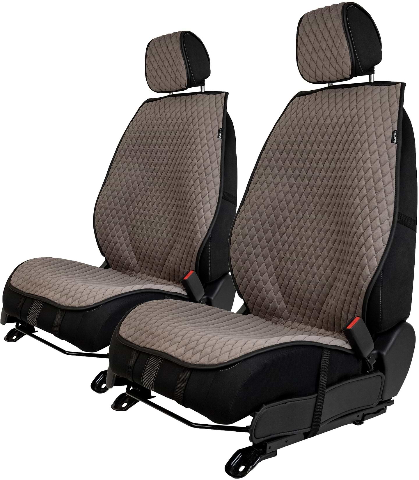Комплект накидок на сидіння автомобіля EVAtech з алькантари сірі з сірою ниткою, чорний кант, малий ромб 2 шт ACASDMRGGB