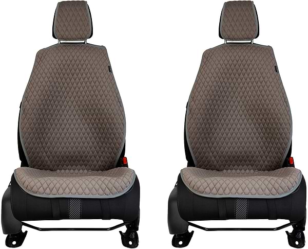 Фото - Комплект накидок на сидіння автомобіля EVAtech з алькантари сірі з сірою ниткою, сірий кант, малий ромб 2 шт ACASDMRGGG