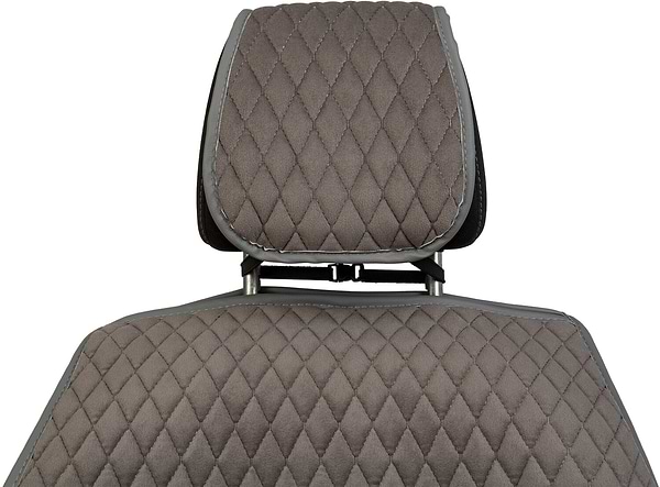 Фото - Комплект накидок на сидіння автомобіля EVAtech з алькантари сірі з сірою ниткою, сірий кант, малий ромб 2 шт ACASDMRGGG