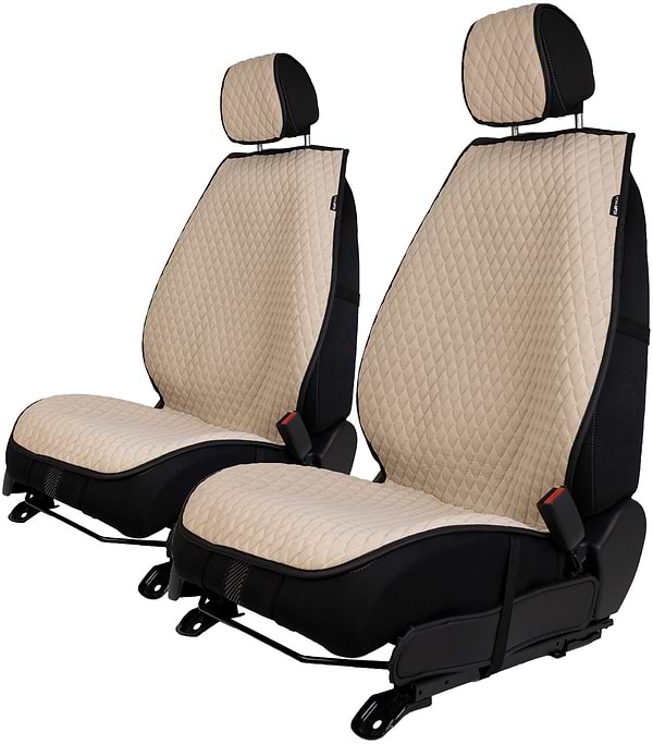 Фото - Комплект накидок на сиденье автомобиля EVAtech из алькантары бежевые с бежевой нитью, черный кант, малый ромб 2 шт ACASDMRIIB
