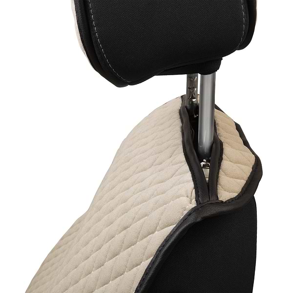 Фото - Комплект накидок на сиденье автомобиля EVAtech из алькантары бежевые с бежевой нитью, черный кант, малый ромб 2 шт ACASDMRIIB