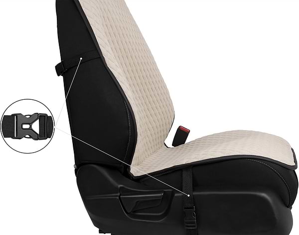 Фото - Комплект накидок на сиденье автомобиля EVAtech из алькантары бежевые с бежевой нитью, черный кант, малый ромб 2 шт ACASDMRIIB