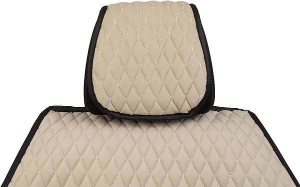 Фото - Комплект накидок на сиденье автомобиля EVAtech из алькантары бежевые с бежевой нитью, черный кант, малый ромб 2 шт ACASDMRIIB