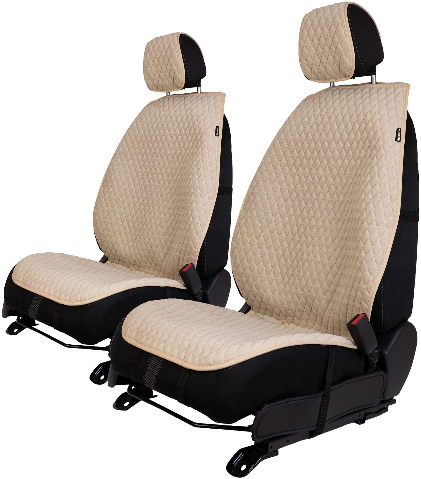 Комплект накидок на сидіння автомобіля EVAtech з алькантари бежеві з бежевою ниткою, бежевий кант, малий ромб 2 шт ACASDMRIII