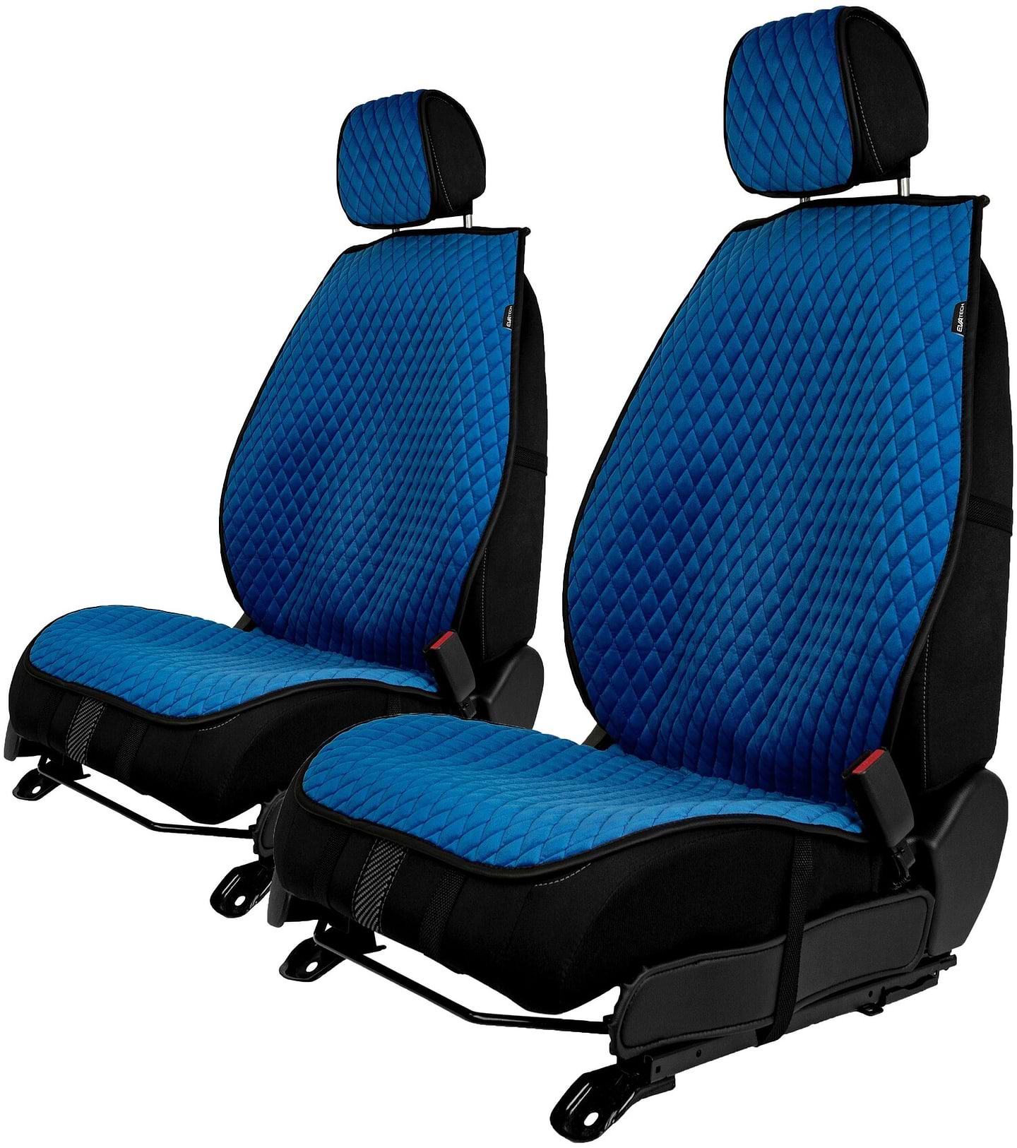 Комплект накидок на сидіння автомобіля EVAtech з алькантари блакитні з блакитною ниткою, чорний кант, малий ромб 2 шт ACASDMRLLB