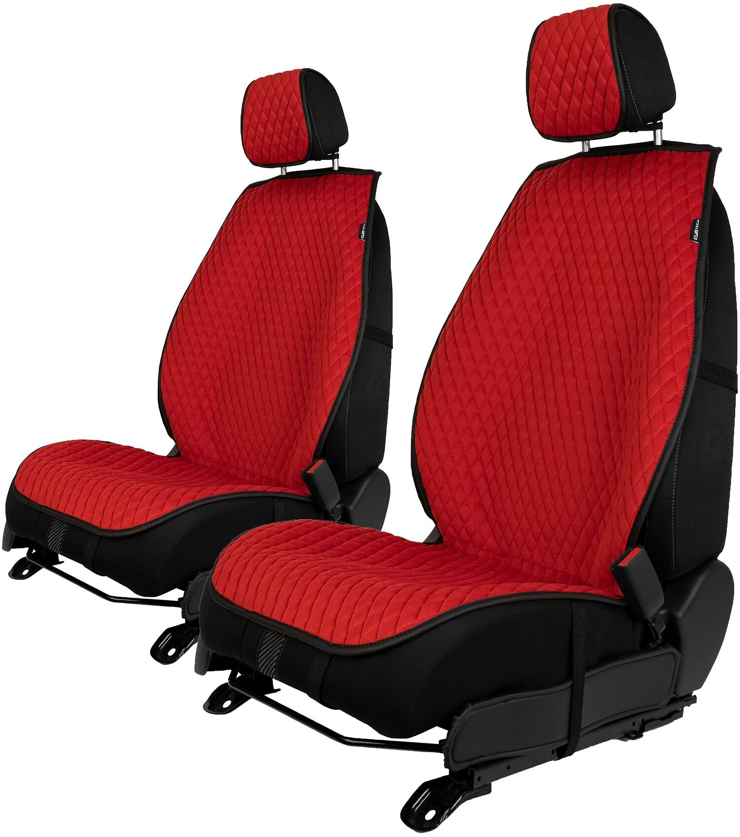 Комплект накидок на сидіння автомобіля EVAtech з алькантари червоні з червоною ниткою, чорний кант, малий ромб 2 шт ACASDMRRRB