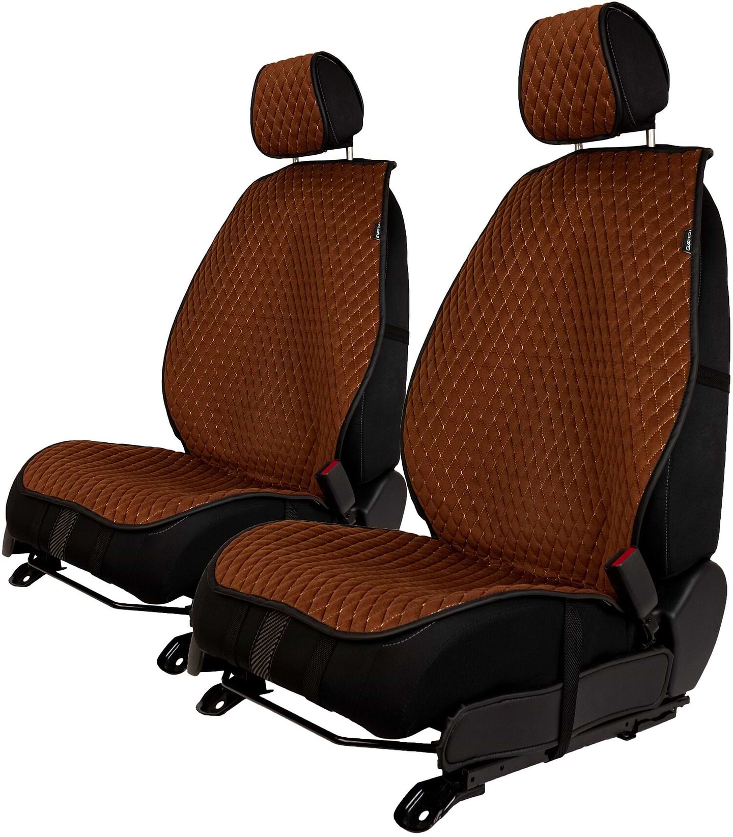 Комплект накидок на сидіння автомобіля EVAtech з алькантари коричневі з коричневою ниткою, чорний кант малий ромб 2 шт ACASDMRZZB