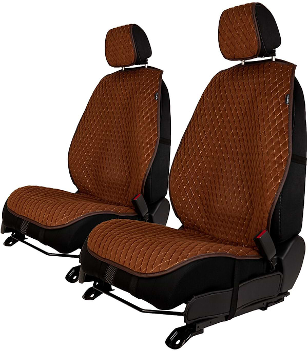 Фото - Комплект накидок на сиденье автомобиля EVAtech из алькантары коричневые с коричневой нитью, коричневый кант, малый ромб 2 шт ACASDMRZZZ