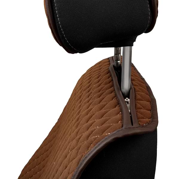 Фото - Комплект накидок на сиденье автомобиля EVAtech из алькантары коричневые с коричневой нитью, коричневый кант, малый ромб 2 шт ACASDMRZZZ