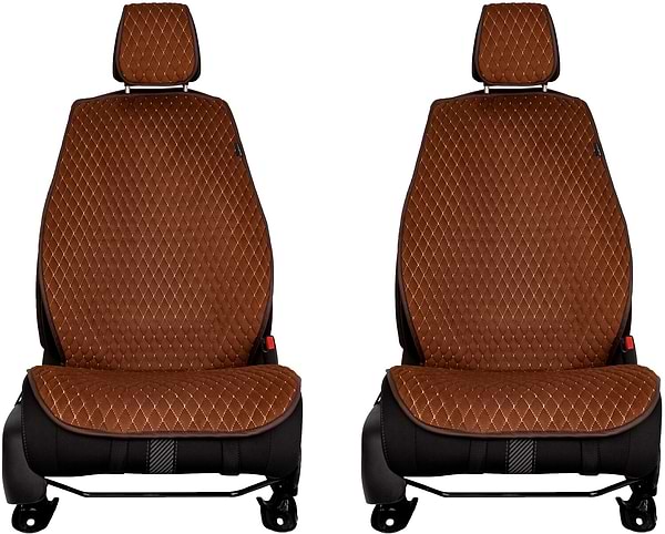 Фото - Комплект накидок на сиденье автомобиля EVAtech из алькантары коричневые с коричневой нитью, коричневый кант, малый ромб 2 шт ACASDMRZZZ
