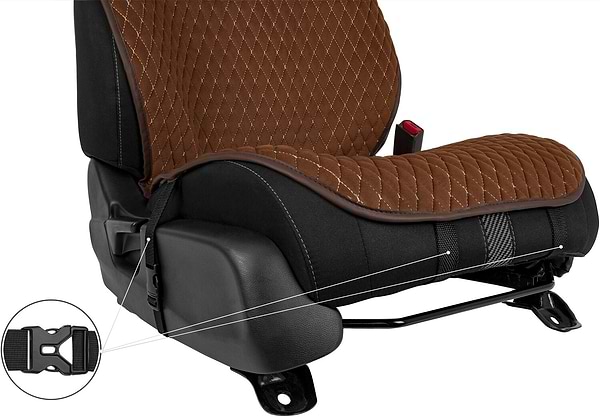 Фото - Комплект накидок на сиденье автомобиля EVAtech из алькантары коричневые с коричневой нитью, коричневый кант, малый ромб 2 шт ACASDMRZZZ