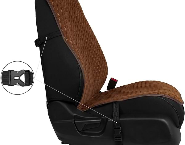 Фото - Комплект накидок на сиденье автомобиля EVAtech из алькантары коричневые с коричневой нитью, коричневый кант, малый ромб 2 шт ACASDMRZZZ