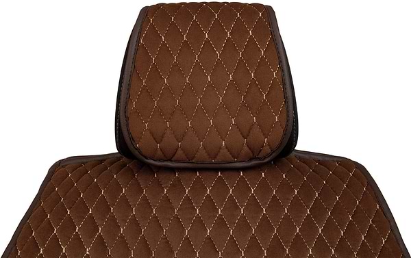 Фото - Комплект накидок на сиденье автомобиля EVAtech из алькантары коричневые с коричневой нитью, коричневый кант, малый ромб 2 шт ACASDMRZZZ