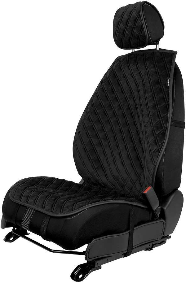 Фото - Накидка на сидіння автомобіля EVAtech з алькантари чорна з чорною ниткою, чорний кант, великий ромб ACASHRBBB Фото - Накидка на сидіння автомобіля EVAtech з алькантари чорна з чорною ниткою, чорний кант, великий ромб ACASHRBBB