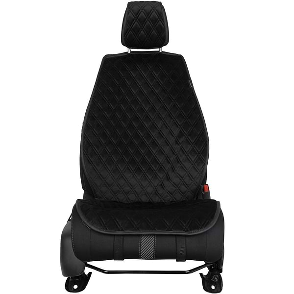 Фото - Накидка на сидіння автомобіля EVAtech з алькантари чорна з чорною ниткою, чорний кант, великий ромб ACASHRBBB