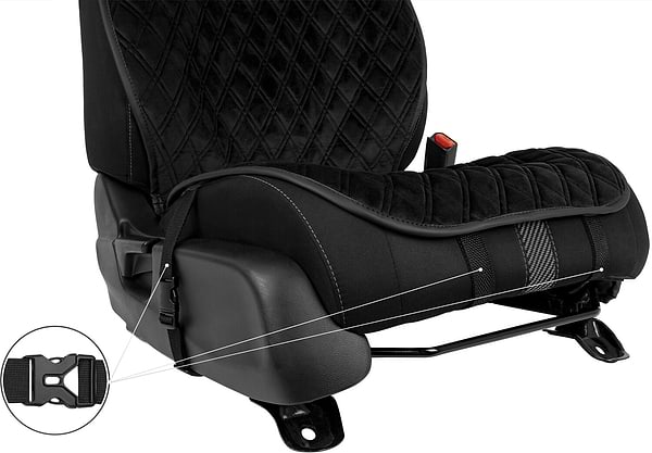 Фото - Накидка на сидіння автомобіля EVAtech з алькантари чорна з чорною ниткою, чорний кант, великий ромб ACASHRBBB