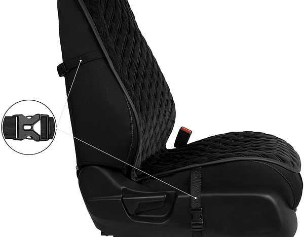 Фото - Накидка на сидіння автомобіля EVAtech з алькантари чорна з чорною ниткою, чорний кант, великий ромб ACASHRBBB