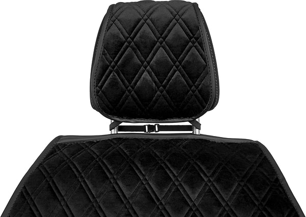 Фото - Накидка на сидіння автомобіля EVAtech з алькантари чорна з чорною ниткою, чорний кант, великий ромб ACASHRBBB