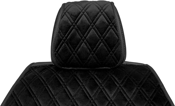 Фото - Накидка на сидіння автомобіля EVAtech з алькантари чорна з чорною ниткою, чорний кант, великий ромб ACASHRBBB