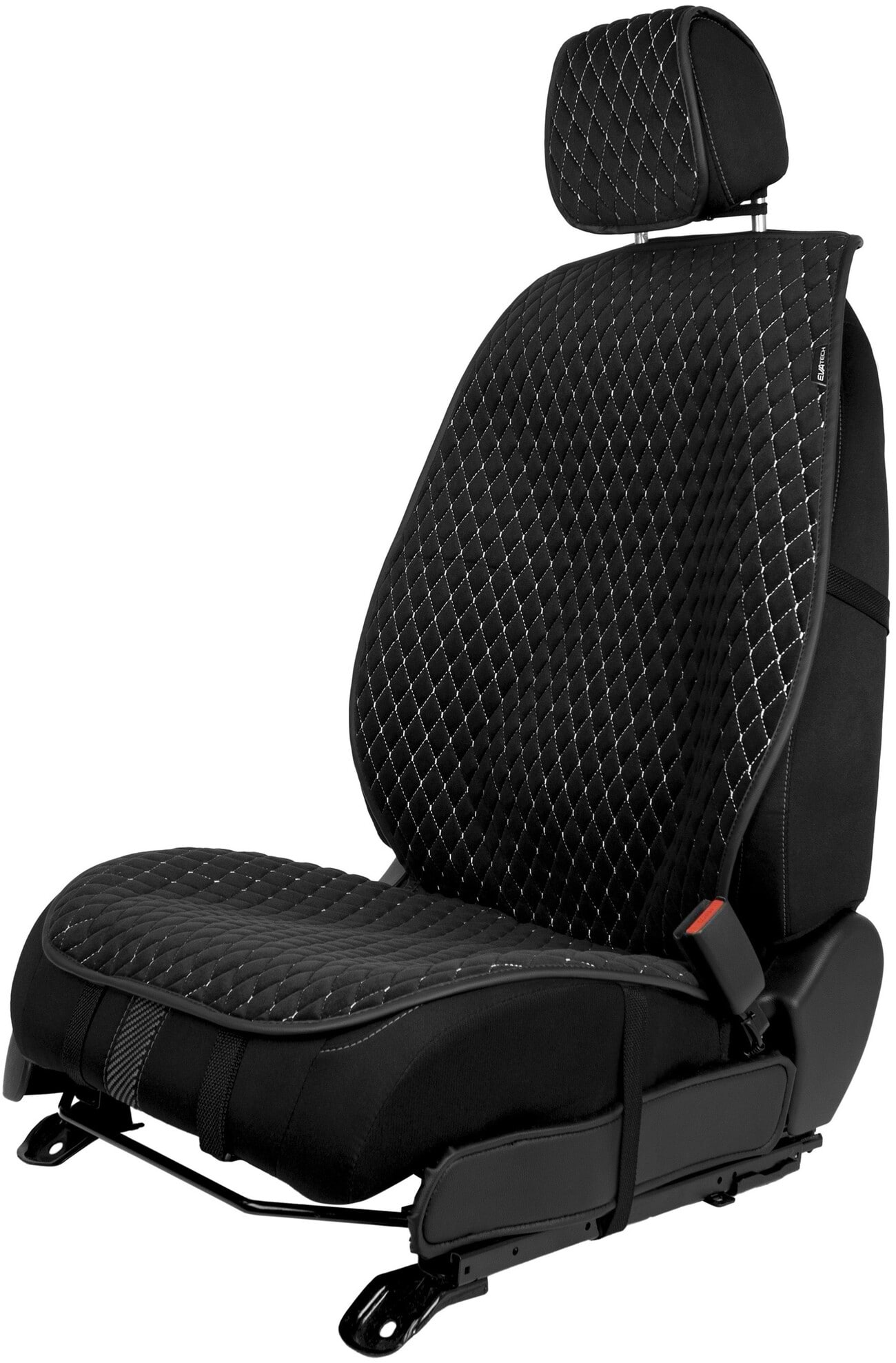 Накидка на сидіння автомобіля EVAtech з алькантари чорна з білою ниткою, чорний кант, малий ромб ACASMRBWB