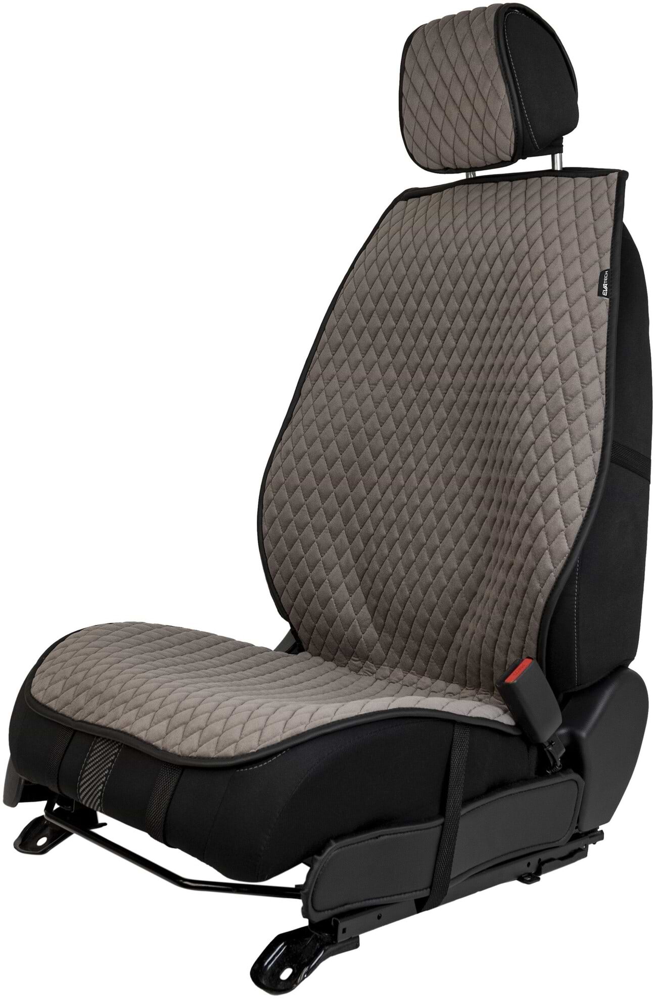 Накидка на сидіння автомобіля EVAtech з алькантари сіра з сірою ниткою, чорний кант, малий ромб ACASMRGGB