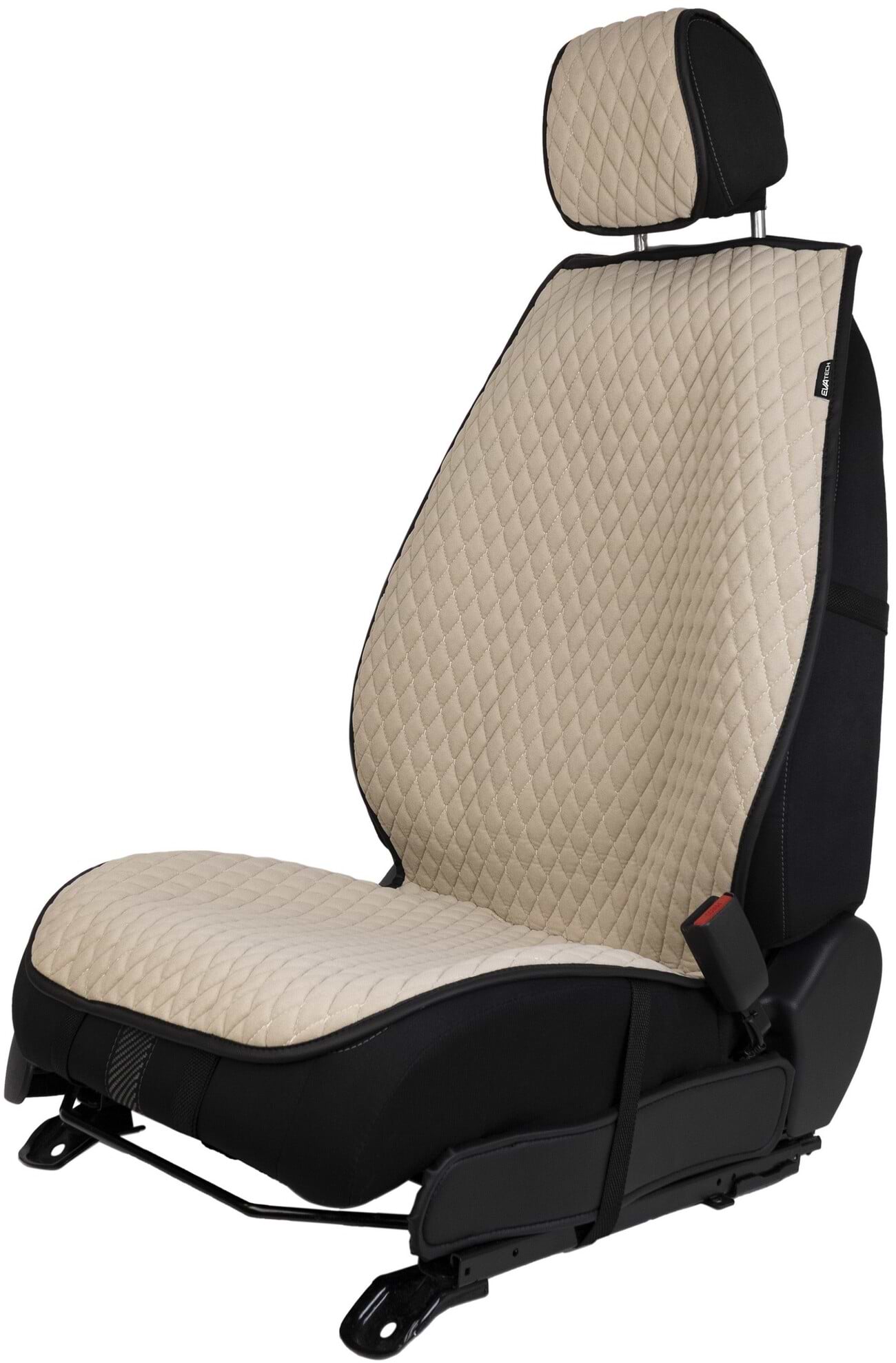 Накидка на сидіння автомобіля EVAtech з алькантари бежева з бежевою ниткою, чорний кант, малий ромб ACASMRIIB
