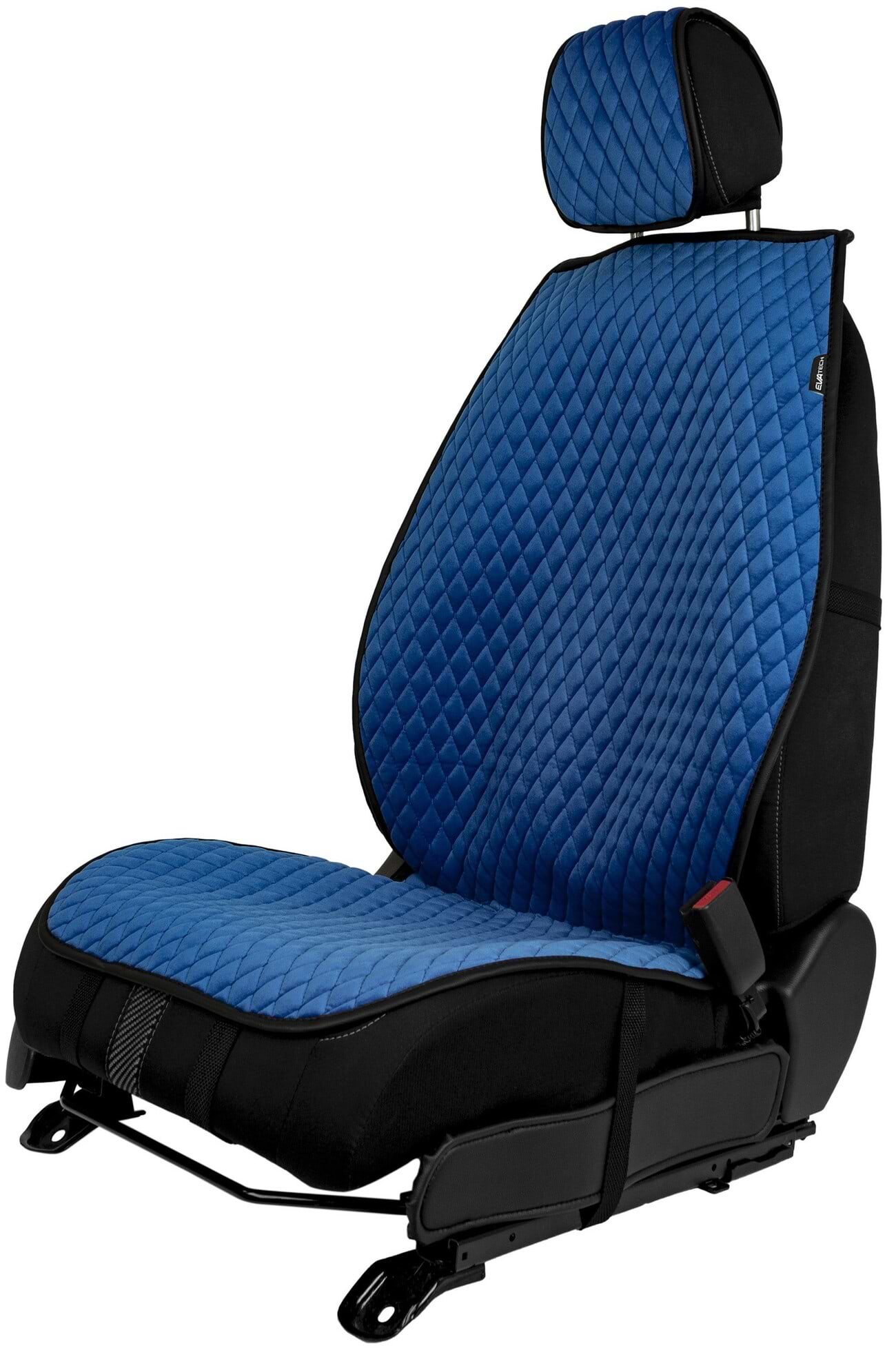 Накидка на сидіння автомобіля EVAtech з алькантари блакитна з блакитною ниткою, чорний кант, малий ромб ACASMRLLB