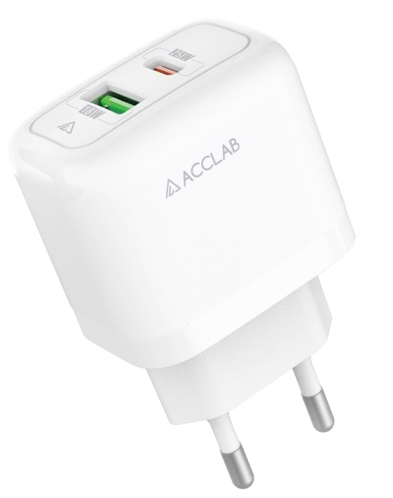 Сетевое зарядное устройство ACCLAB 25W USB-C PD+USB-A QC3.0 White (AL-TC252)