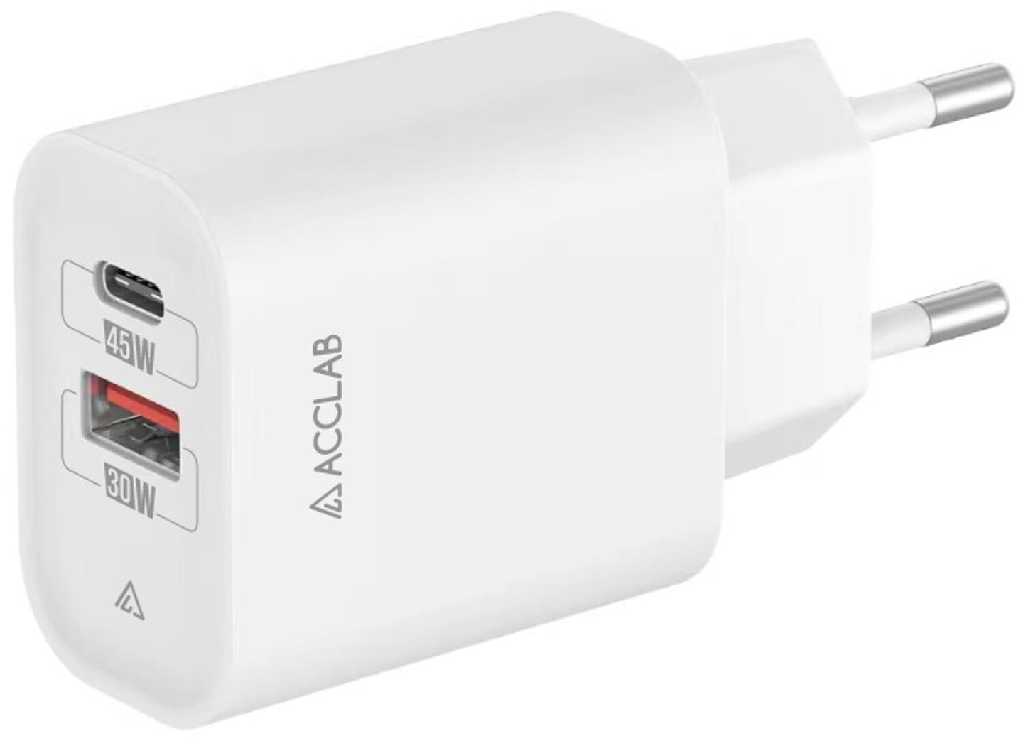 Мережевий зарядний пристрій ACCLAB 45W USB-C+USB-A QC4.0 White (AL-TC452)
