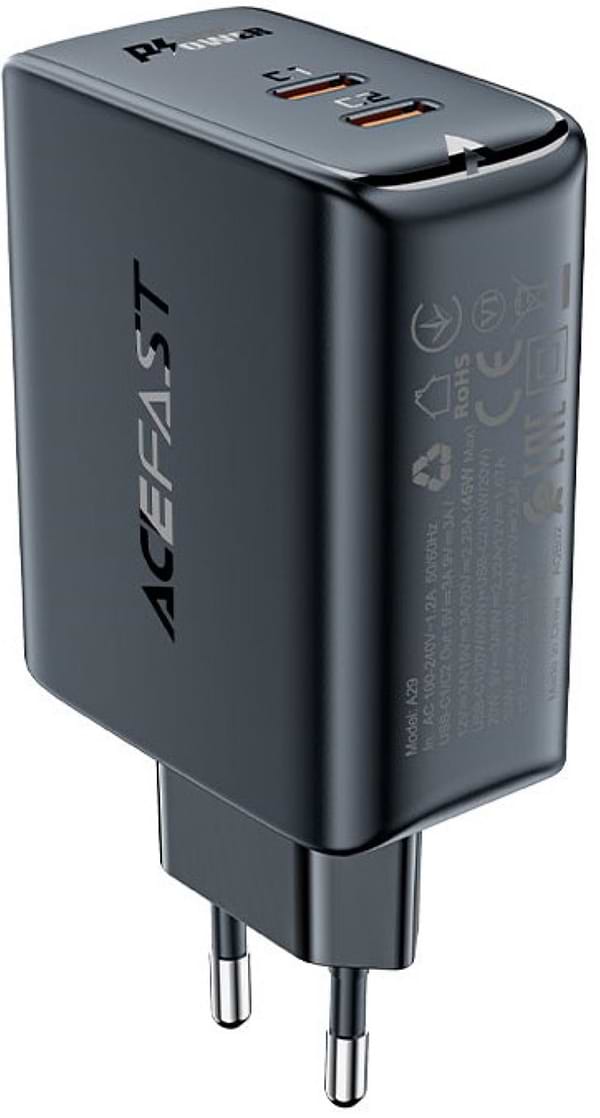 Фото - Мережевий зарядний пристрій AceFast 2xUSB 50W (USB-C+USB-C) Gan A29 Fast Charger Black (6974316281443)
