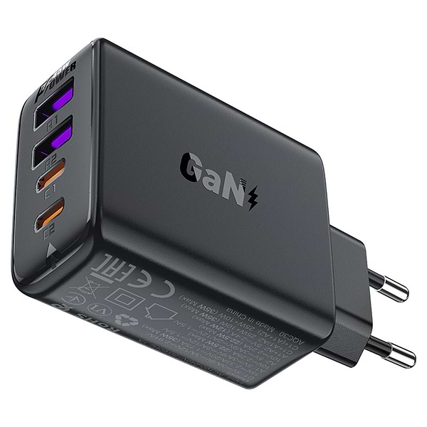 Фото - Сетевое зарядное устройство AceFast 4xUSB 45W (2xUSB-C+2xUSB-A) Gan A61 Fast Charger Black (6974316282754)