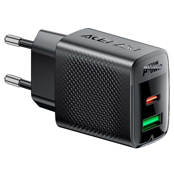 Фото - Сетевое зарядное устройство AceFast 2xUSB 30W (USB-C+USB-A) Gan A98 Black (6974316283263)
