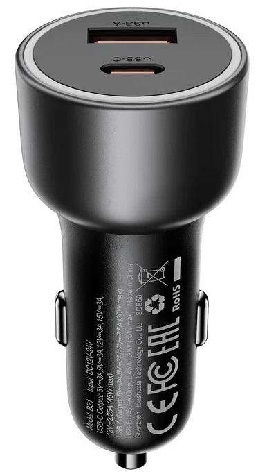 Автомобильное зарядное устройство AceFast B21 75W(USB-C+USB-A)car charger Metal Gray (6974316286684)