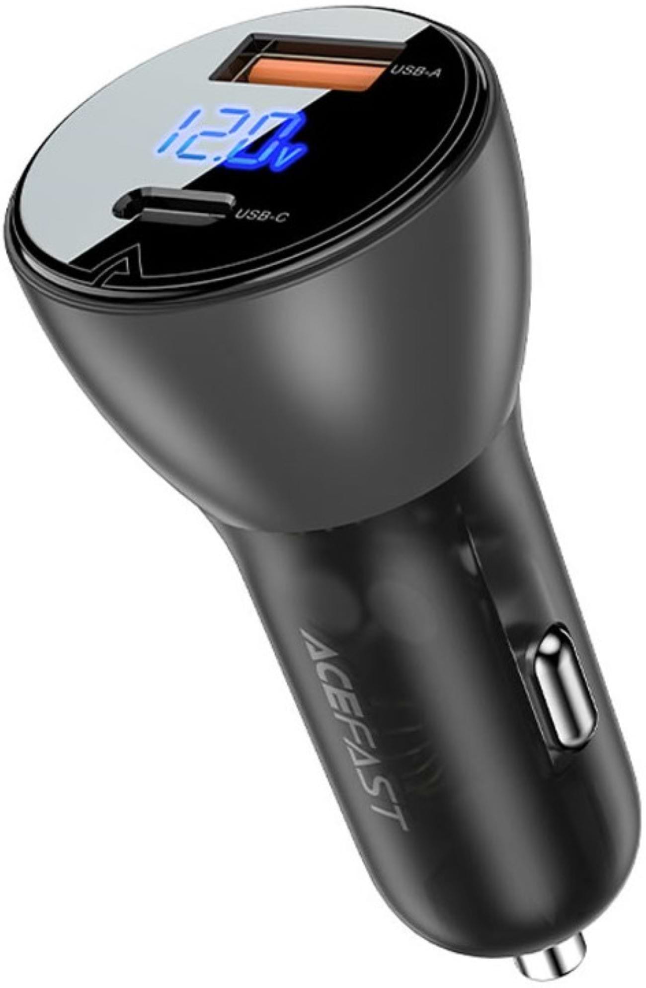 Автомобільний зарядний пристрій AceFast 2xUSB 63W (USB-C + USB-A) B6 with digital display (6974316280972) - Фото 1