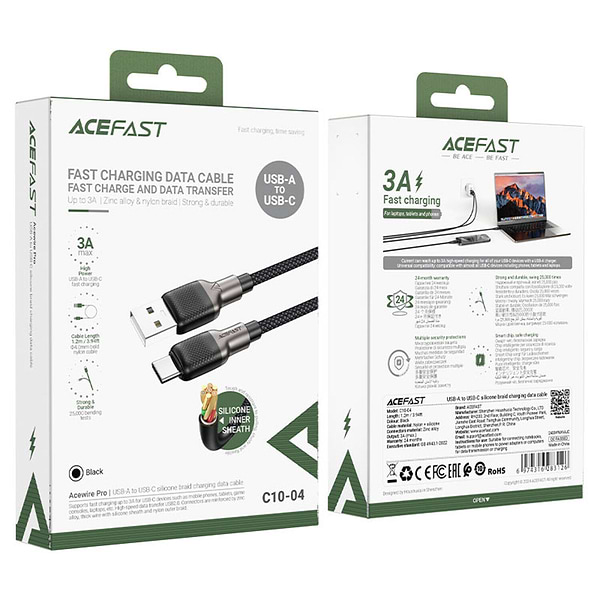 Фото - Кабель синхронизации данных AceFast USB 2.0 USB-A to USB-C, 1,2 м, 3.0A, silicone braid C10-04 (6974316283126)