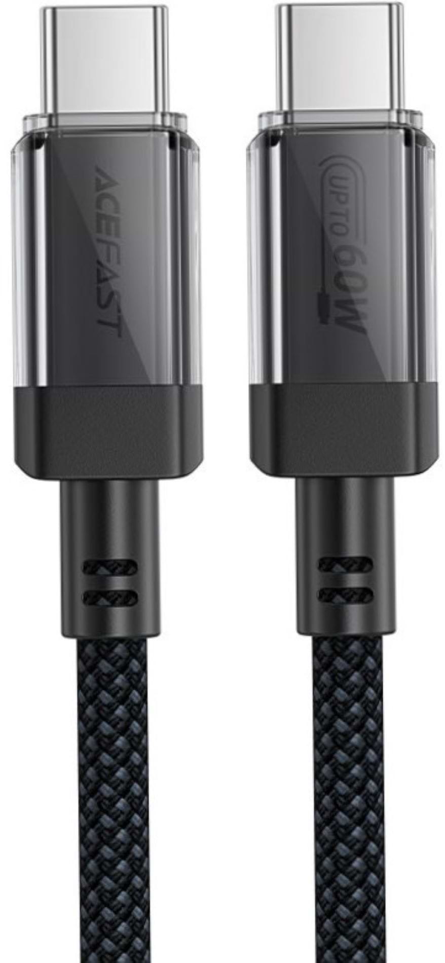 Кабель AceFast USB 2.0 USB-C to USB-C, 1.2 м, 60W, 3.0A, stainless steel Black, C12-03 (6974316283317)