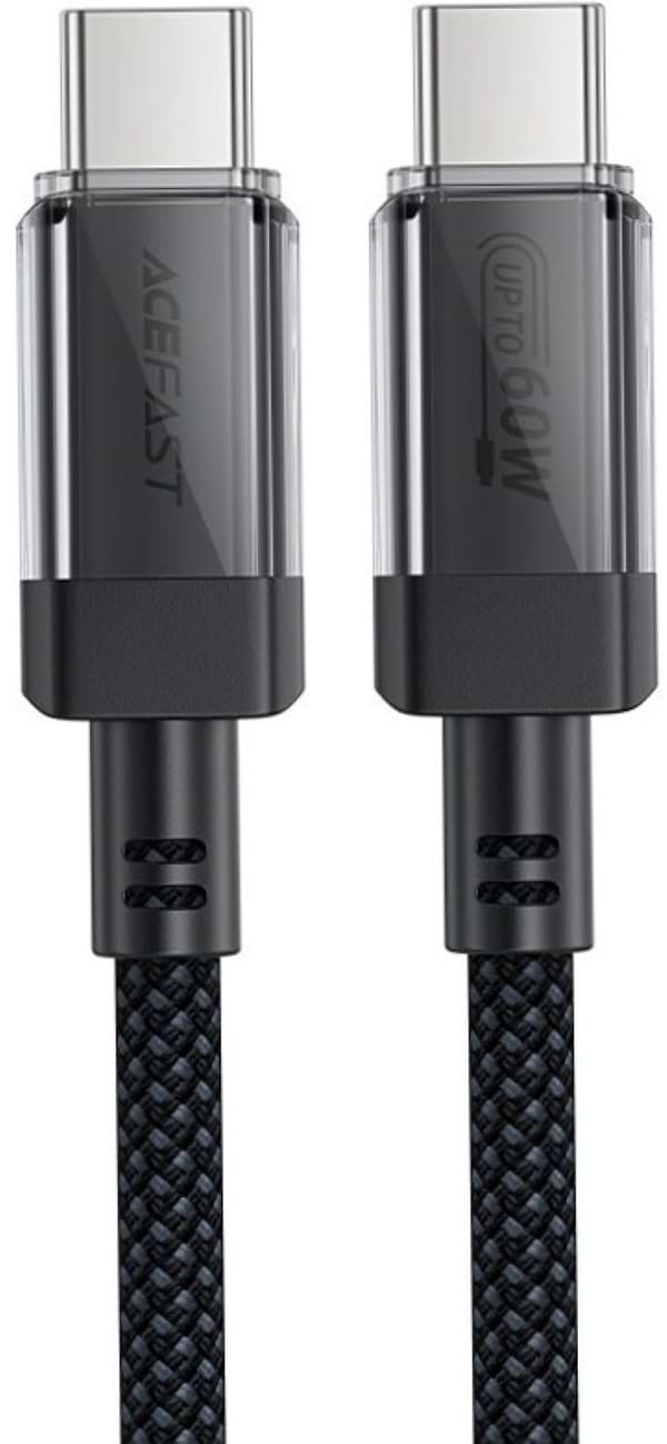 Фото - Кабель AceFast USB 2.0 USB-C to USB-C, 1.2 м, 60W, 3.0A, stainless steel Black, C12-03 (6974316283317)