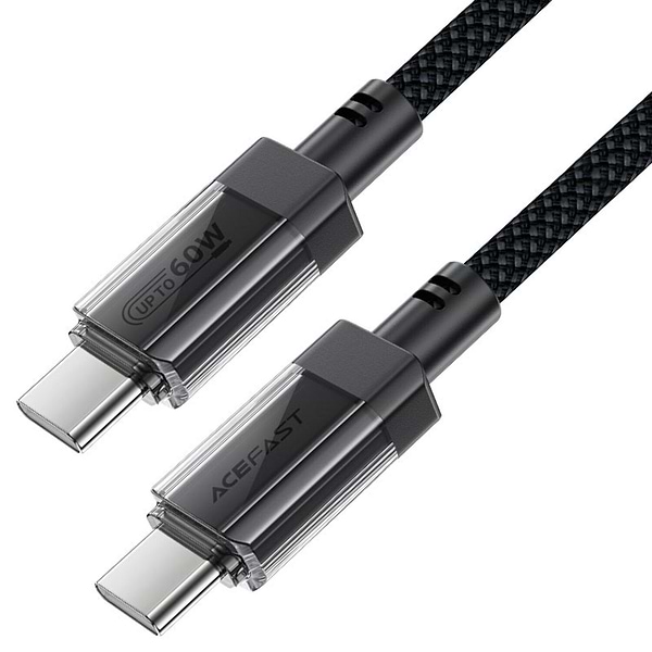 Фото - Кабель AceFast USB 2.0 USB-C to USB-C, 1.2 м, 60W, 3.0A, stainless steel Black, C12-03 (6974316283317)