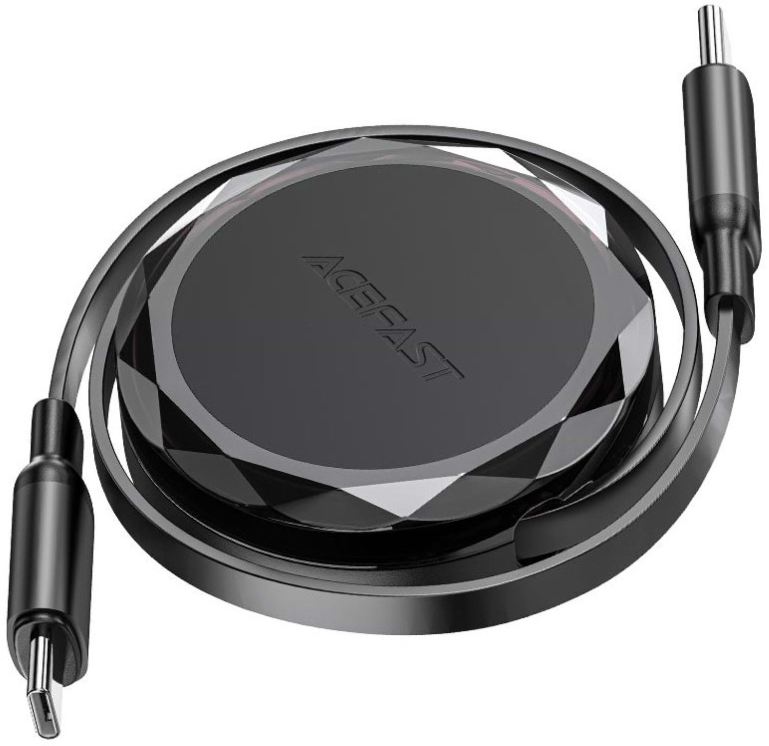 Кабель синхронізації даних AceFast USB 2.0 USB-C to USB-C, 0.8 м, 60W, 3.0A, dual retraction Black, C13-03 (6974316280132) - Фото 1