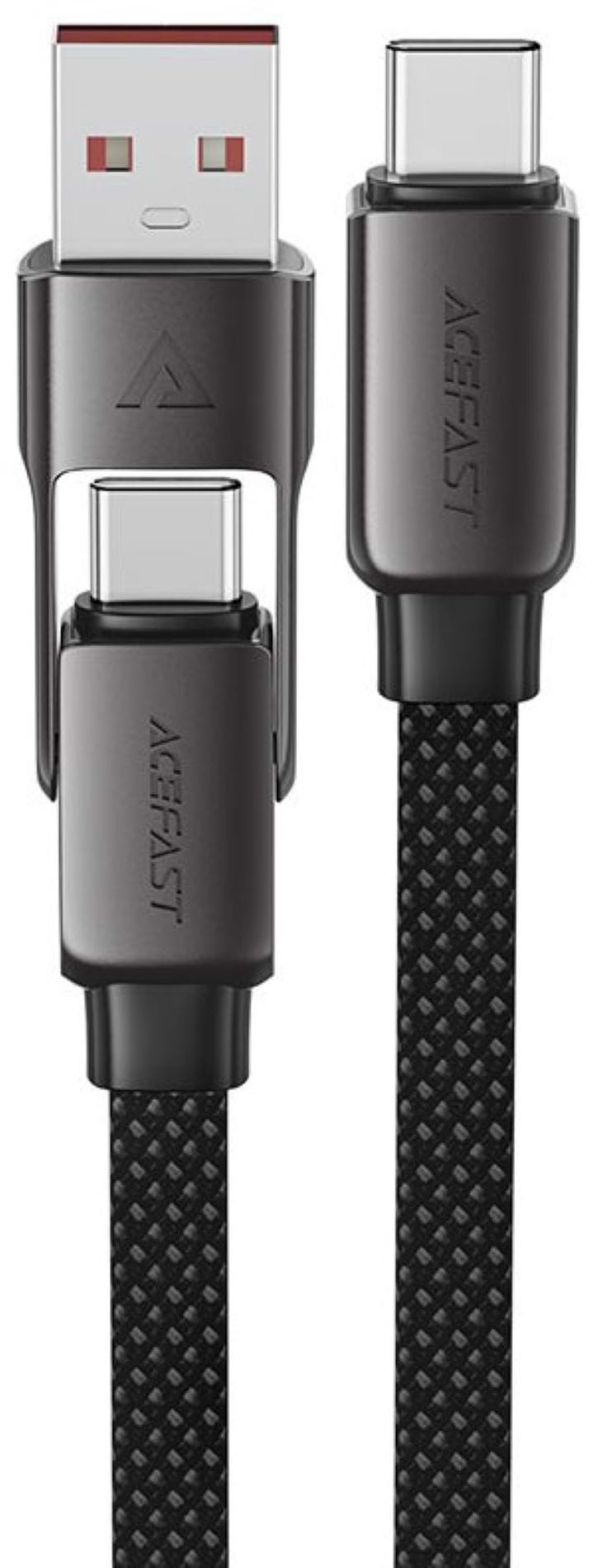 Кабель синхронізації даних AceFast USB 2.0 USB-A/USB-C to USB-C, 1.2 м, 20V, 3.0A, zink alloy Black, C13-04 (6974316282334) - Фото 1