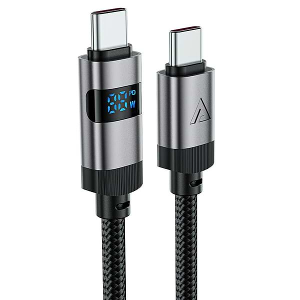 Фото - Кабель синхронизации данных AceFast USB 2.0 USB-C to USB-C, 1.2 м, 60W, 3.0A, digital display Black, C15-03 (6974316283720)