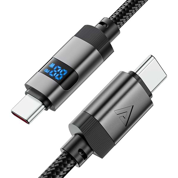Фото - Кабель синхронизации данных AceFast USB 2.0 USB-C to USB-C, 1.2 м, 60W, 3.0A, digital display Black, C15-03 (6974316283720)