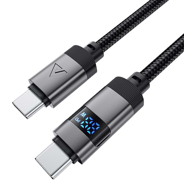 Фото - Кабель синхронизации данных AceFast USB 2.0 USB-C to USB-C, 1.2 м, 60W, 3.0A, digital display Black, C15-03 (6974316283720)